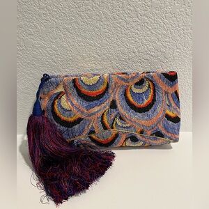 Dries Van Noten brocade peacock clutch with tassel